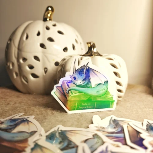 1000011516.webp Bookish Dragon – holo rainbow sticker