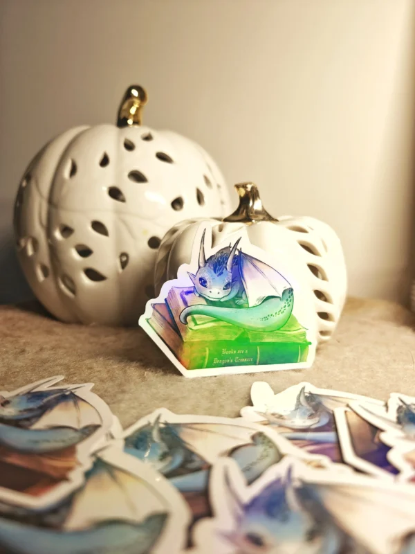 1000011516.webp Bookish Dragon – holo rainbow sticker