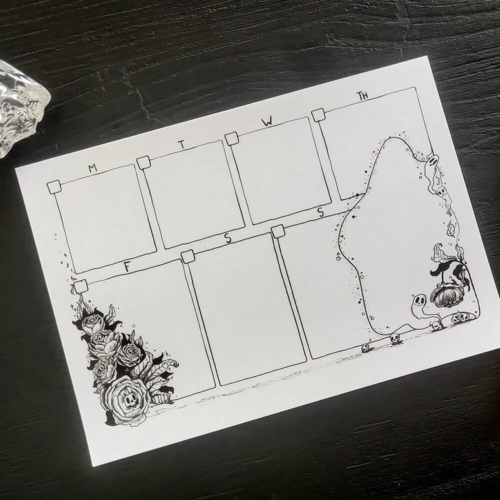 Peony Skulls -Weekly Planner