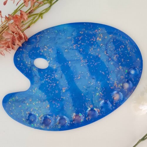 Shades of blues and a sprinkle of pink Resin Art Palette with 9 wells