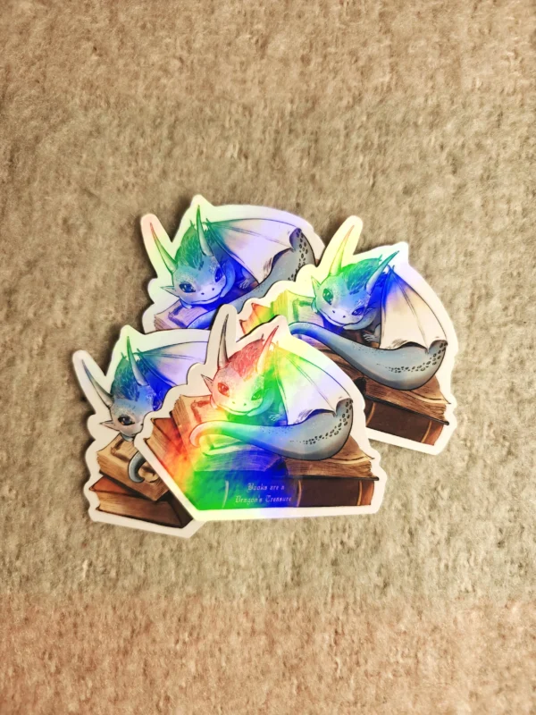1000011514.webp Bookish Dragon – holo rainbow sticker