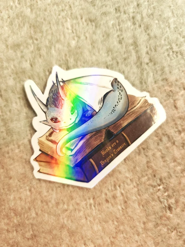 1000011517.webp Bookish Dragon – holo rainbow sticker