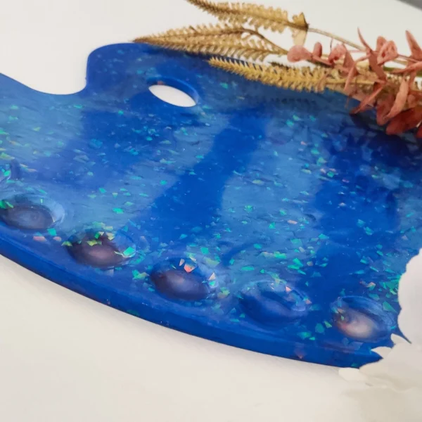 Shades of blues and a sprinkle of pink Resin Art Palette with 9 wells