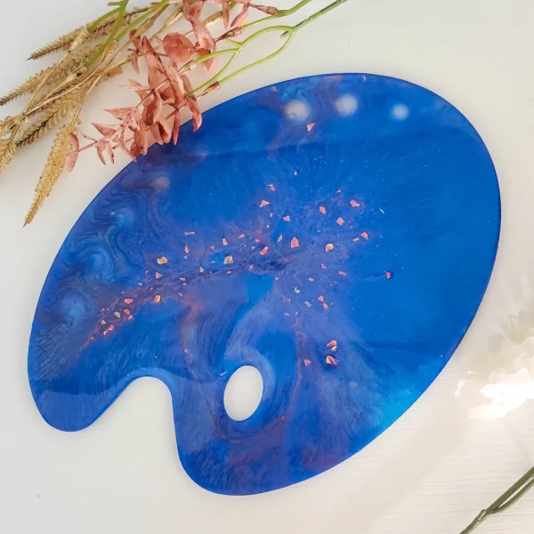 Shades of blues and a sprinkle of pink Resin Art Palette with 9 wells