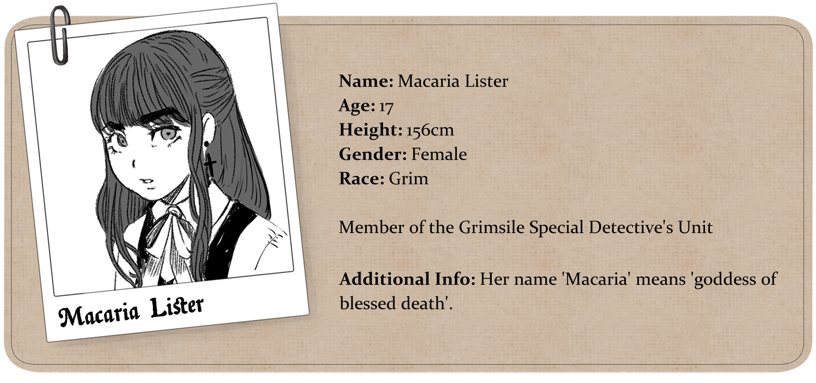Macaria Lister character profile